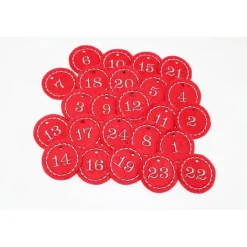 Adventskalenderzahlen rot Filz rund bestickt / Zahlen Anhänger Adventskalender