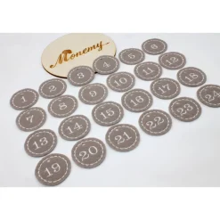 Adventskalenderzahlen taupe Filz rund bestickt / Zahlen Anhänger Adventskalender