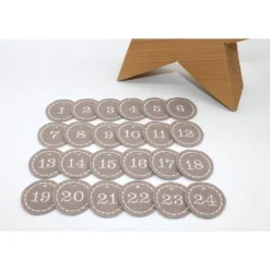 Adventskalenderzahlen taupe Filz rund bestickt / Zahlen Anhänger Adventskalender