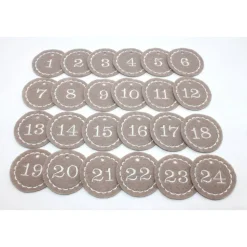 Adventskalenderzahlen taupe Filz rund bestickt / Zahlen Anhänger Adventskalender