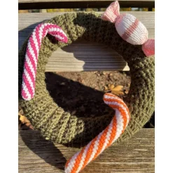 Adventskranz aus Wolle gehäkelt Dekokranz Wollkranz Tischschmuck TürKranz 25cm grün Sofortkauf