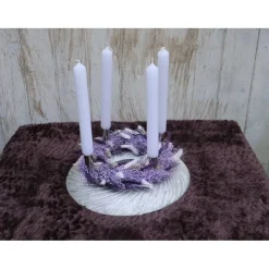 Adventskranz Holz mit Trockenblumen lila silberfarbig modern