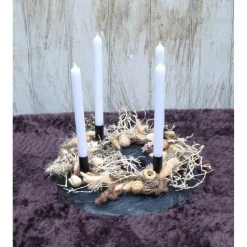 Adventskranz Holz mit Trockenblumen schwarz natur modern