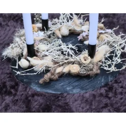 Adventskranz Holz mit Trockenblumen schwarz natur modern