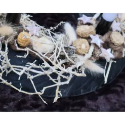 Adventskranz Holz mit Trockenblumen schwarz natur modern