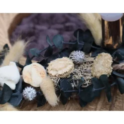 Adventskranz Holz Trockenblumen goldfarbig grün