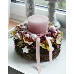 Adventskranz Hortensie haltbar – Handgefertigter Weihnachtskranz mit Kunstblumen, ca. 20cm Ø