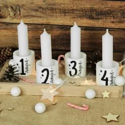 Adventskranz mit Kerzenhaltern auf Holztablett | Minimalistische Weihnachtsdeko mit 4 Kerzen