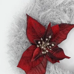 Adventskranz oder Dekokranz für Türe oder Tisch, Farbe silber mit bordeaux Blume, kuschelige weich