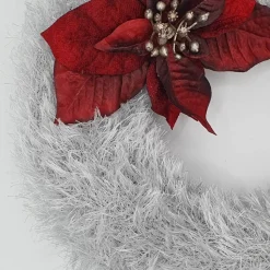 Adventskranz oder Dekokranz für Türe oder Tisch, Farbe silber mit bordeaux Blume, kuschelige weich