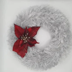 Adventskranz oder Dekokranz für Türe oder Tisch, Farbe silber mit bordeaux Blume, kuschelige weich