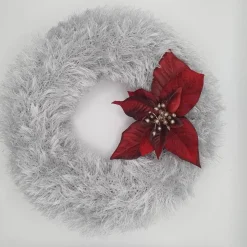 Adventskranz oder Dekokranz für Türe oder Tisch, Farbe silber mit bordeaux Blume, kuschelige weich