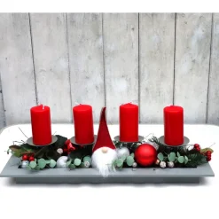 Adventskranz rot haltbar Adventsgesteck Tischdeko Weihnachtsdeko Wichtel