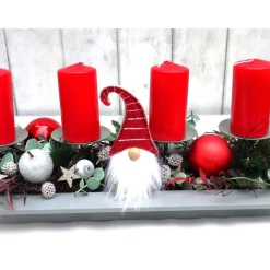 Adventskranz rot haltbar Adventsgesteck Tischdeko Weihnachtsdeko Wichtel