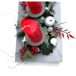 Adventskranz rot haltbar Adventsgesteck Tischdeko Weihnachtsdeko Wichtel