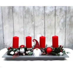 Adventskranz rot haltbar Adventsgesteck Tischdeko Weihnachtsdeko Wichtel
