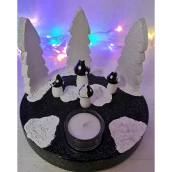 Adventskranz Tannen Pilze, schwarz, weiss