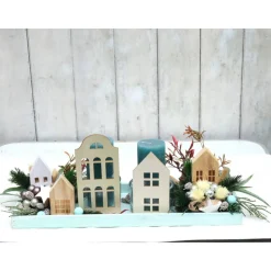 Adventskranz weiß haltbar Adventsgesteck Tischdeko Weihnachtsdeko Häuser