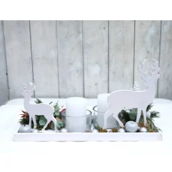 Adventskranz weiß haltbar Adventsgesteck Tischdeko Weihnachtsdeko Hirsch