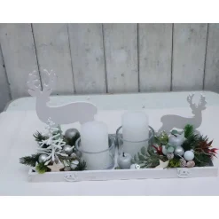 Adventskranz weiß haltbar Adventsgesteck Tischdeko Weihnachtsdeko Hirsch