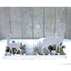 Adventskranz weiß haltbar Adventsgesteck Tischdeko Weihnachtsdeko Hirsch