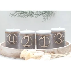 Adventskranz Zahlen Holz 1–4 (Ziffern) – handgemachte Holzzahlen, natürliche Weihnachtsdeko
