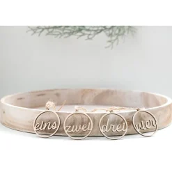 Adventskranz Zahlen Holz 1–4 in schlicher Schreibschrift – handgemachte Holzzahlen, natürliche Weihnachtsdeko