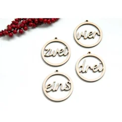 Adventskranz Zahlen Holz 1–4 in Schreibschrift – handgemachte Holzzahlen, natürliche Weihnachtsdeko