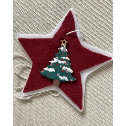 Adventsstern mit Weihnachtsbaum-Motiv, 3-D-Stern mit Verzierung