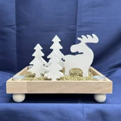 Advents-Tablett mit Elch & Tannen – moderne Weihnachtsdeko mit Stabkerzenhaltern auf Holztablett