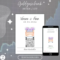 Aktie Etf Hochzeitsgeschenk | Personalisiertes QrCode Geldgeschenk | Download | Verschiedene Motive