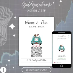 Aktie Etf Hochzeitsgeschenk | Personalisiertes QrCode Geldgeschenk | Download | Verschiedene Motive