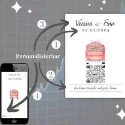Aktien Etf Geldgeschenk | Personalisiertes Geschenk Brautpaar| QrCode Geschenkkarte | Bulli Rot