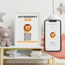 Aktiendepot | Personalisiertes Geldgeschenk | Aktie ETF Kryptowährung QrCode Bild | Motiv Löwe