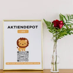 Aktiendepot | Personalisiertes Geldgeschenk | Aktie ETF Kryptowährung QrCode Bild | Motiv Löwe