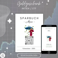 Aktiengeschenk | QrCode Sparbuch | Etf Geschenkverpackung | Personalisiertes Geldgeschenk | Download | Mehrere Motive