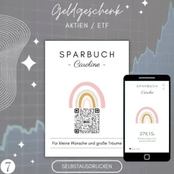 Aktiengeschenk | QrCode Sparbuch | Etf Geschenkverpackung | Personalisiertes Geldgeschenk | Download | Mehrere Motive