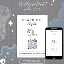 Aktiengeschenk | QrCode Sparbuch | Etf Geschenkverpackung | Personalisiertes Geldgeschenk | Download | Mehrere Motive