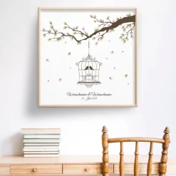 Alternatives Gästebuch zur Hochzeit auf Leinwand 50x50 cm – Personalisiert mit Fingerabdrücken & Namen – Besondere Hochz