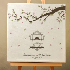 Alternatives Gästebuch zur Hochzeit auf Leinwand 50x50 cm – Personalisiert mit Fingerabdrücken & Namen – Besondere Hochz