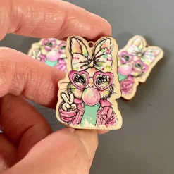 Anhänger Hasenmädchen, UV-Druck I Holz, Ostern