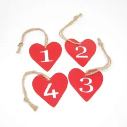 Anhänger Metallherzen Adventszahlen Herzen rot Zahlen Advent