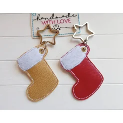 Anhänger Nikolausstiefel rot gold mit Stern veganes Kunstleder, Geldgeschenk Taschenbaumler Schlüsselanhänger USB