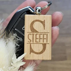 Anhänger Schlüssel Holz Schlüsselanhänger Gastgeschenk runder Geburtstag personalisiert Monogramm