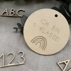 Anhänger Schultüte/Zuckertüte "Ich bin 1. Klasse", Holz, 8 cm, Einschulung