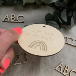 Anhänger Schultüte/Zuckertüte "Ich bin 1. Klasse", Holz, 8 cm, Einschulung