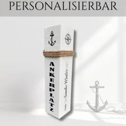 Ankerplatz Holzsäule personalisiert – Maritime Deko für Haustür & Garten mit Wunschtext, Name oder Koordinaten
