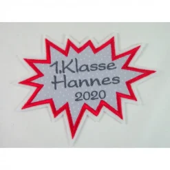 Applikation mit Wunschtext, Aufnäher Schulanfang,