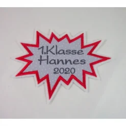 Applikation mit Wunschtext, Aufnäher Schulanfang,