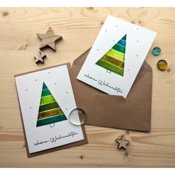 Aquarell Weihnachtskarte "Weihnachtsbaum unter Sternen", handgemalt. Kein Druck!